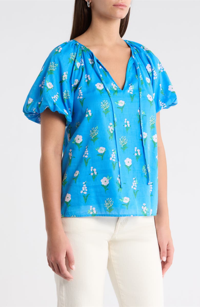 SUGARLIPS Jazleen Floral Print Puff Sleeve Top, Alternate, color, Blue White Green