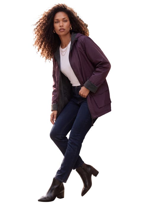 Plus Size Knee Length Hooded Nylon Jacket