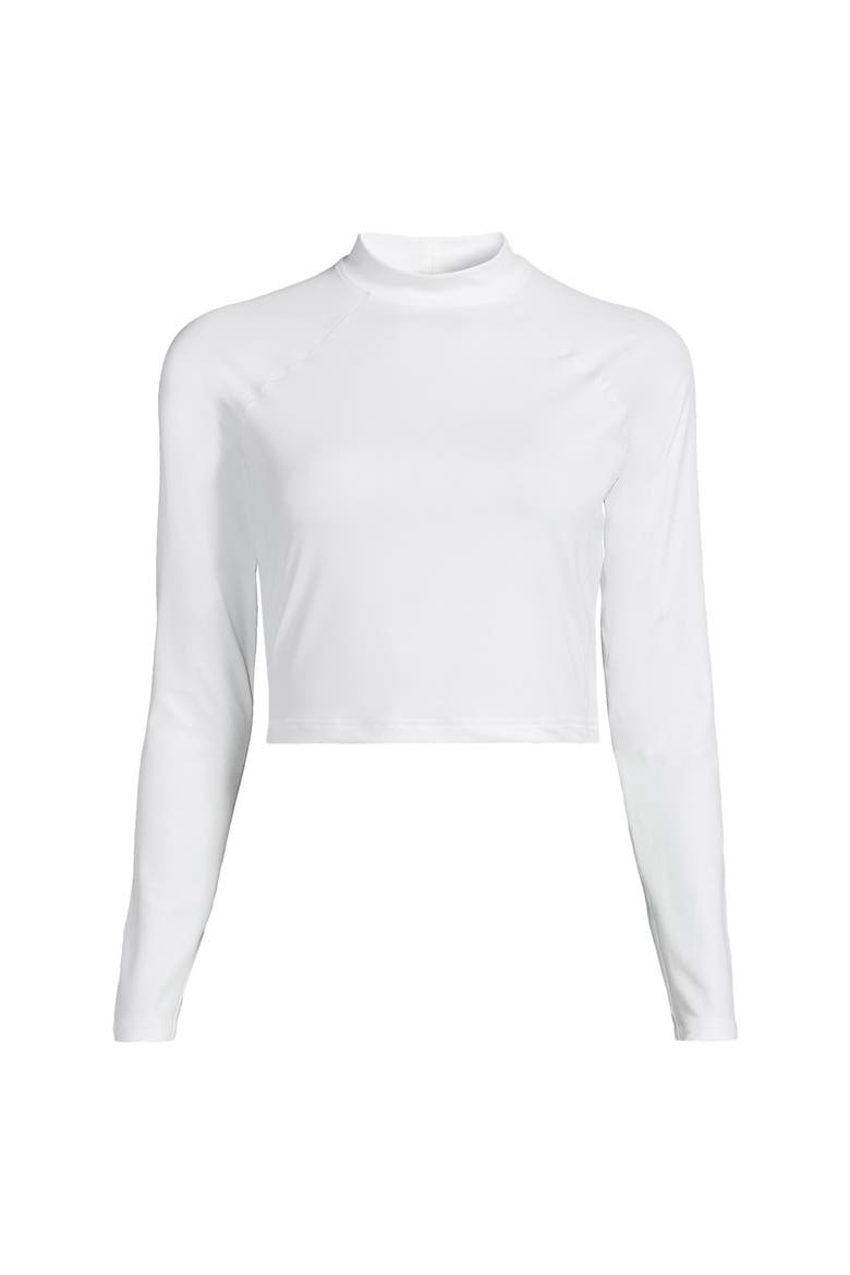 Long Sleeve Mock Neck Cropped UPF 50 Sun Protection Rash Guard, Alternate, color, White