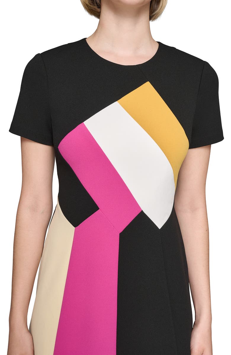 KARL LAGERFELD PARIS Scuba Crepe Colorblock A-Line Dress, Alternate, color, Black Multi