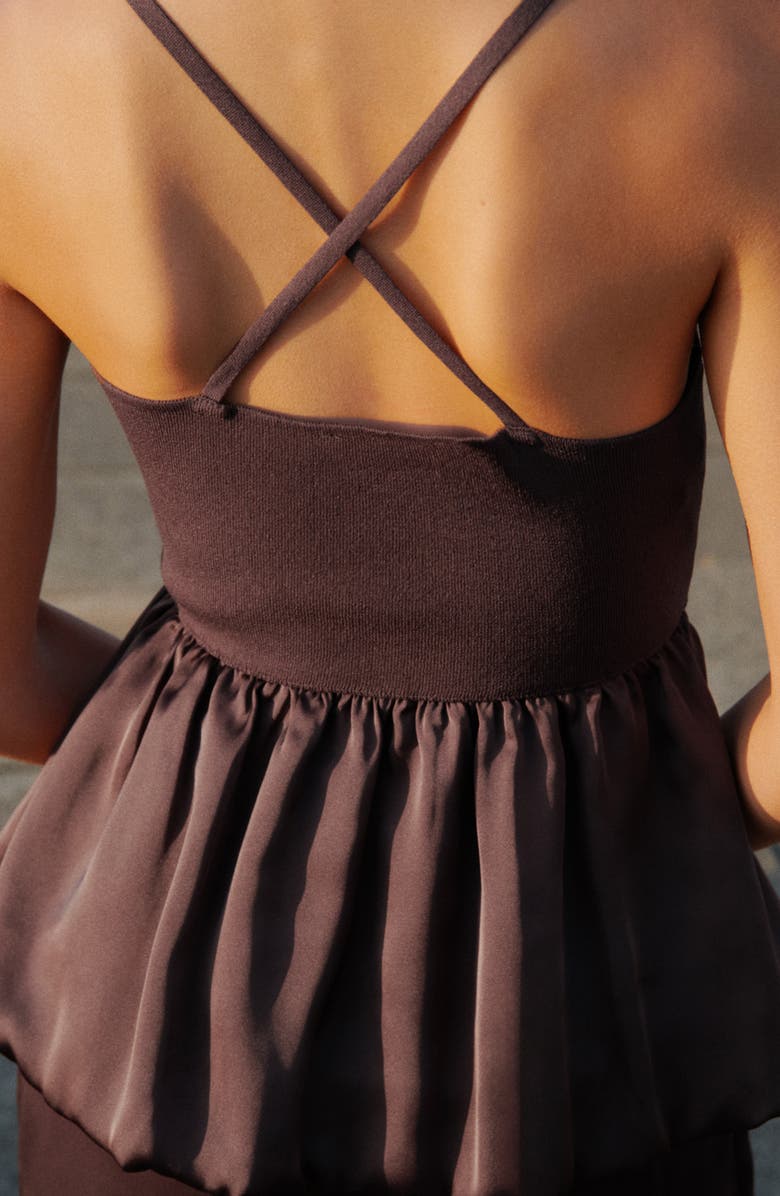 MANGO Crossback Peplum Top, Alternate, color, Brown