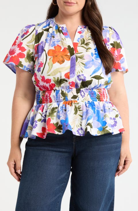 Amania Floral Sarina Smocked Top (Plus)