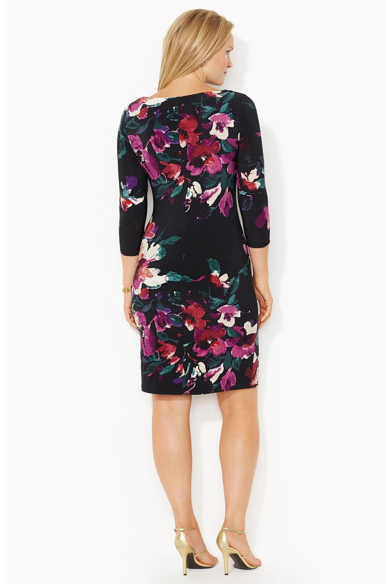 Floral Print Drape Neck Matte Jersey Dress, Alternate, color, BLACK/ OYSTER/ MULTI