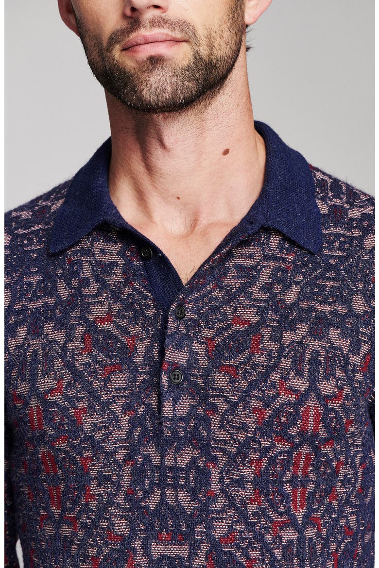 Long Sleeve Tile Jacquard Polo, Alternate, color, CARBON BLUE MULTI
