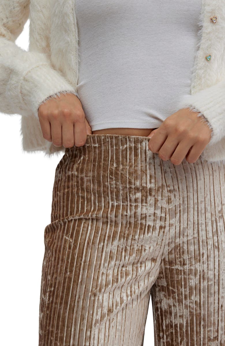 Free People Star Sign Ribbed Wide Leg Velvet Pants, Alternate, color, Champagne