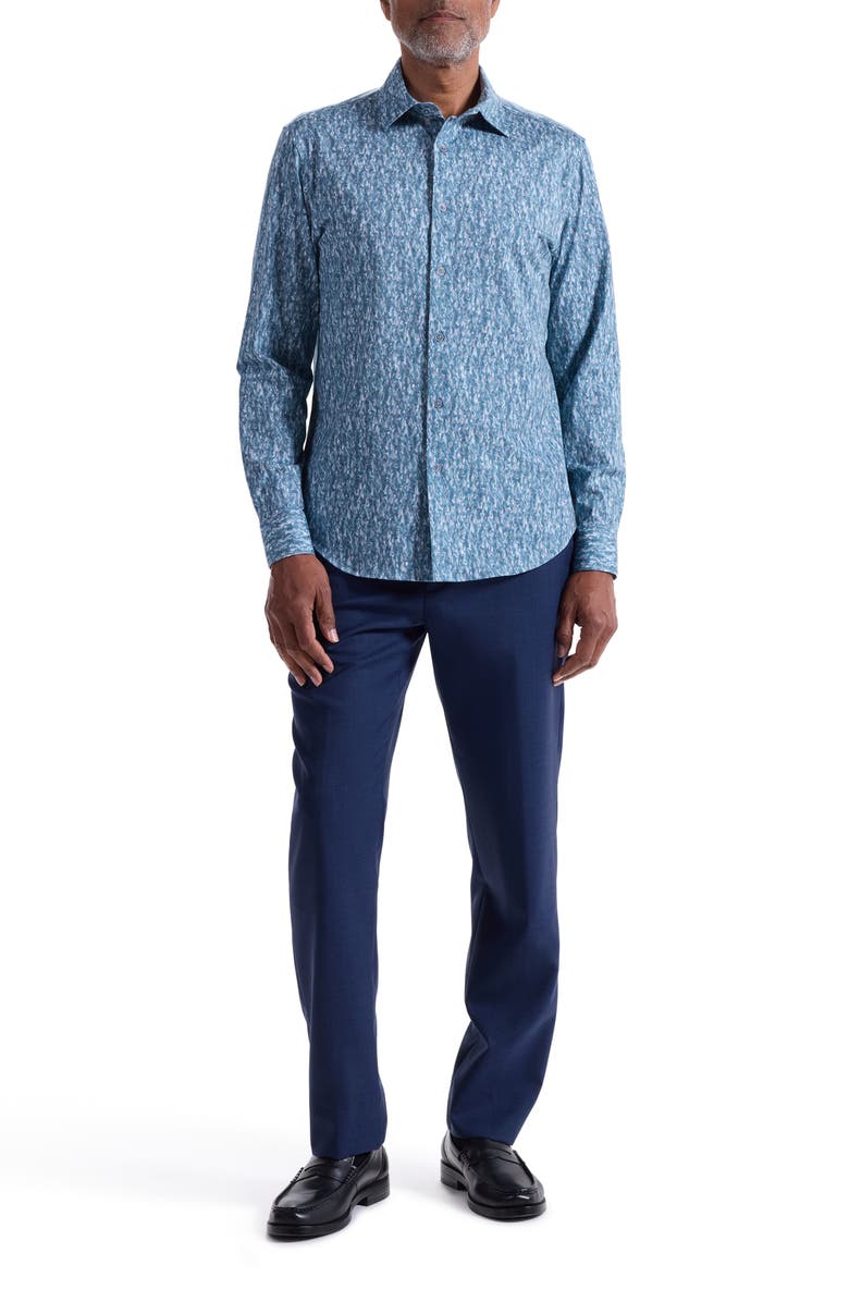 Bugatchi James OoohCotton<sup>®</sup> Print Button-Up Shirt, Alternate, color, Teal