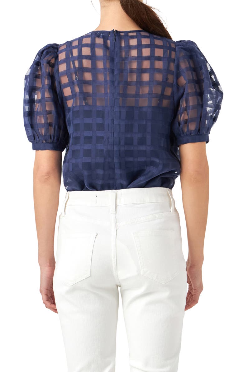 English Factory Windowpane Sheer Top, Alternate, color, Navy