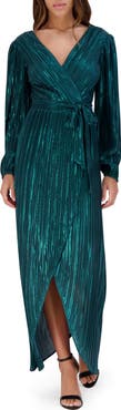 Siena Pleated Foil Wrap Maxi Dress