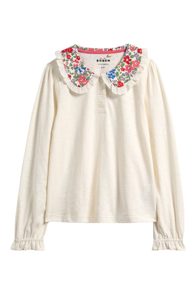 Kids' Ruffle Trim Cotton T-Shirt, Main, color, SOFT IVORY BRODERIE