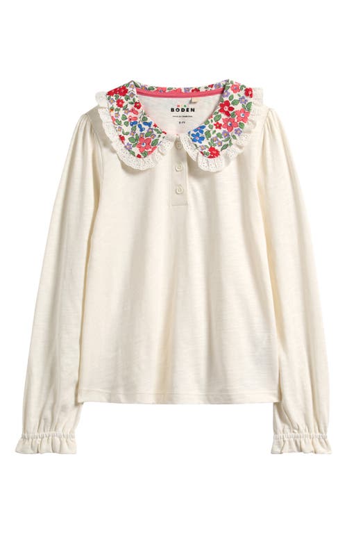 Mini Boden Kids' Ruffle Trim Cotton T-shirt In White