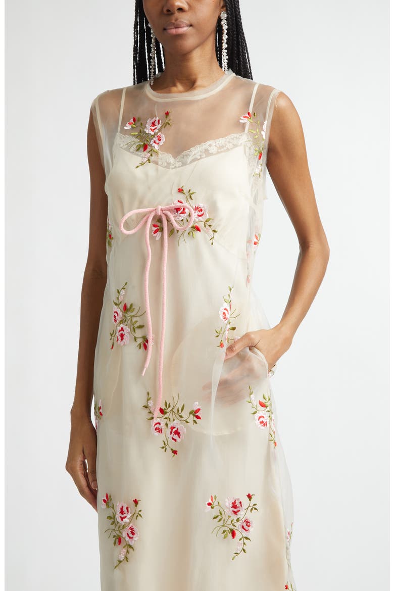 Floral Embroidered Frayed Organza Column Dress, Alternate, color, NUDE FLORAL/ PINK