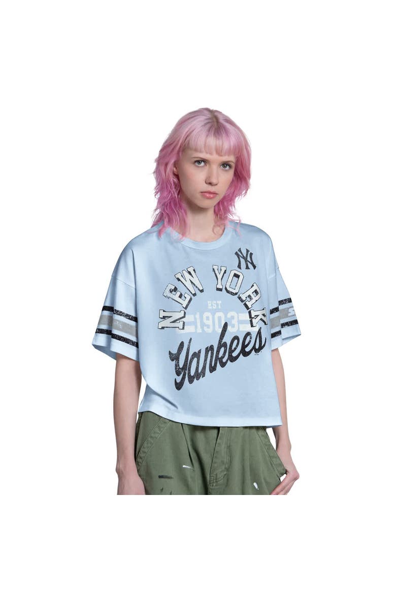 Women's Starter  Light Blue New York Yankees Cropped Hurry Up Offense T-Shirt, Main, color, Light Blue