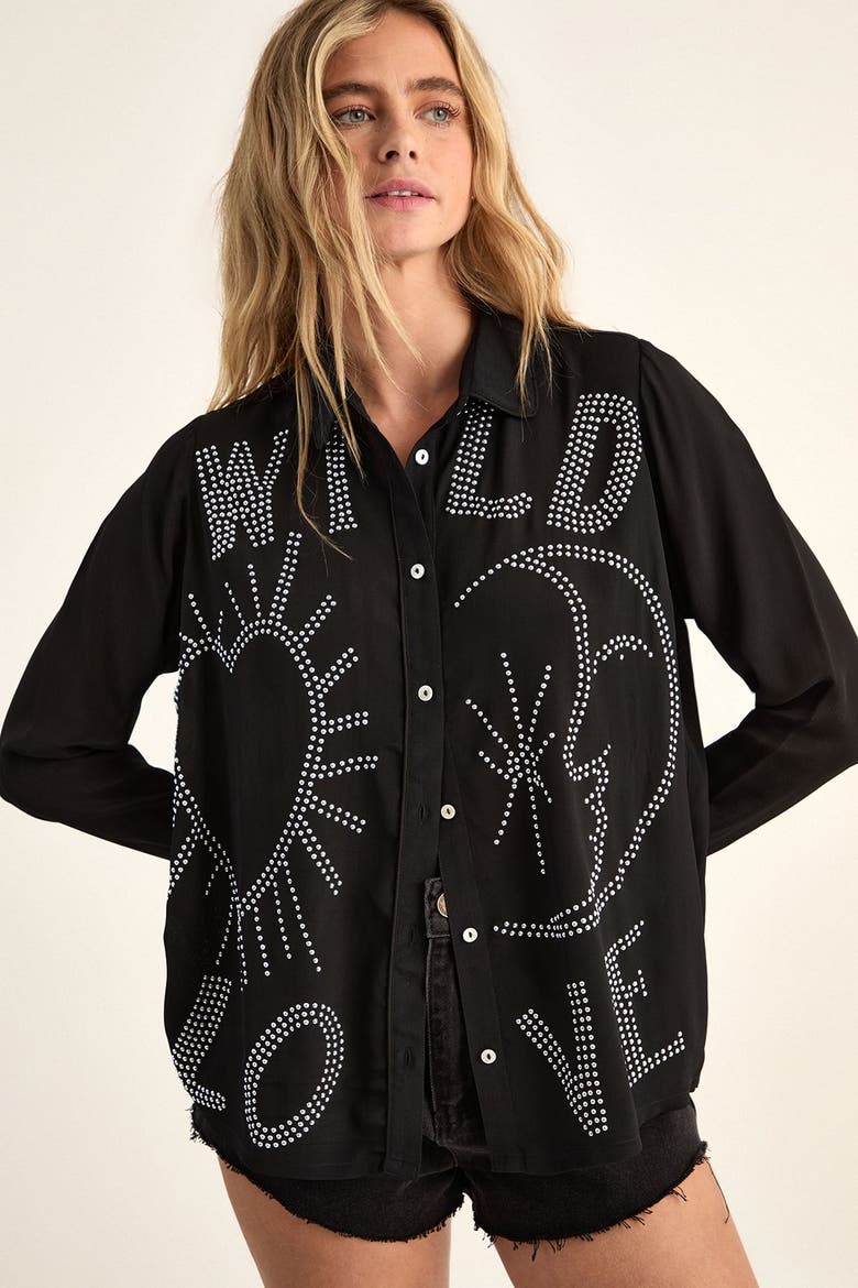 Wild Love Studded Western Shirt, Alternate, color, Black