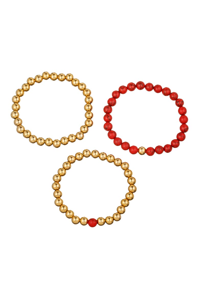 Men's Set of 3 Lev Stretch Beaded Bracelets, Main, color, GOLD