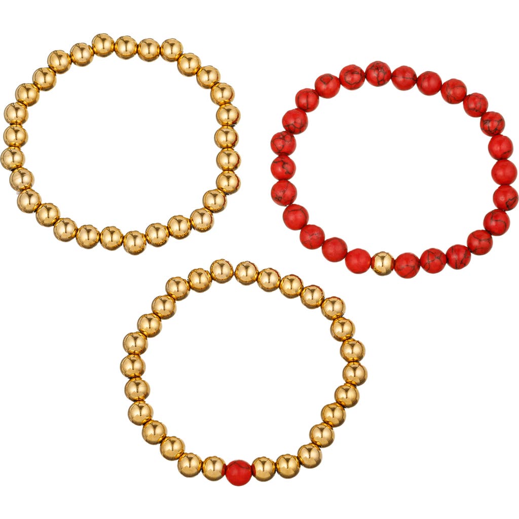 Eye Candy Los Angeles Set Of 3 Lev Stretch Beaded Bracelets In Gold