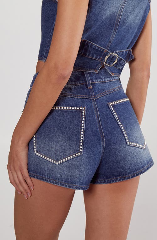 Nasty Gal Faux Peal Trim Denim Shorts In Authentic Midwash