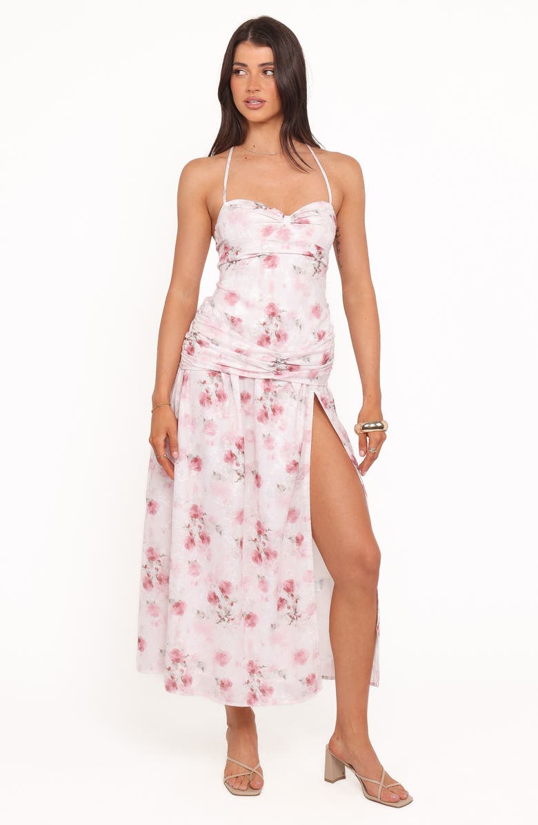 Petal & Pup Lelia Floral Pritn Ruched Halter Maxi Dress, Alternate, color, Pink Floral