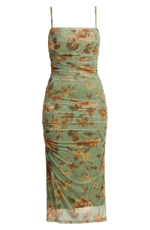 Lulus Valerie Floral Mesh Midi Dress In Sage Multi