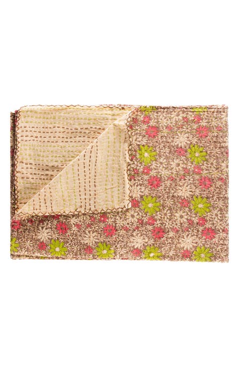 Vintage Cotton Kantha Throw Blanket
