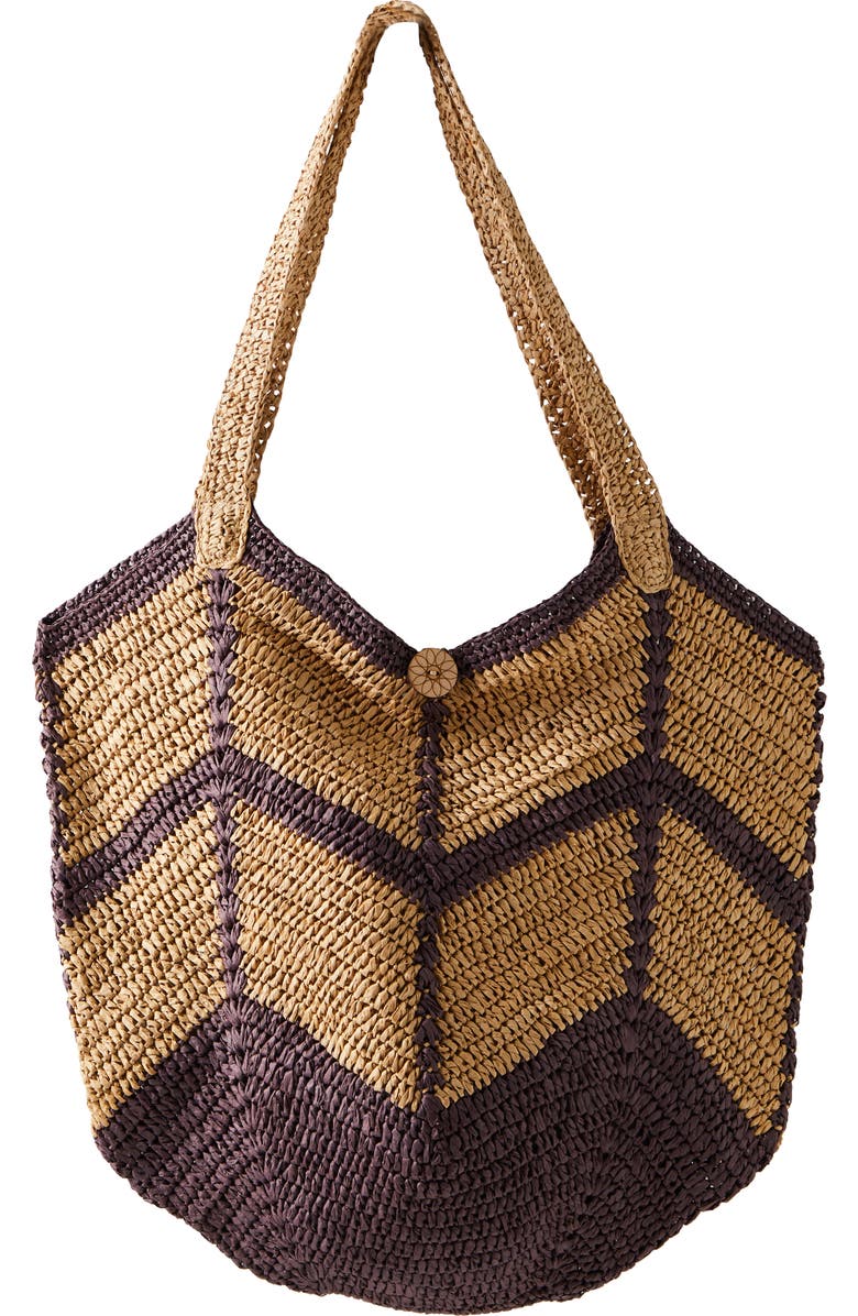 Free People Mykonos Straw Tote, Main, color, Espresso Combo