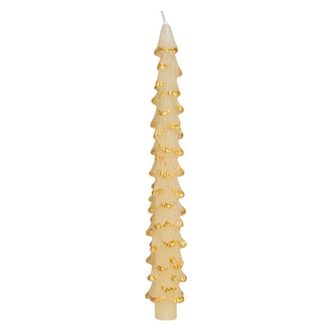 Golden-Tipped Elegance Tree Shaped Taper Candles, Eggnog Color, Set of 2