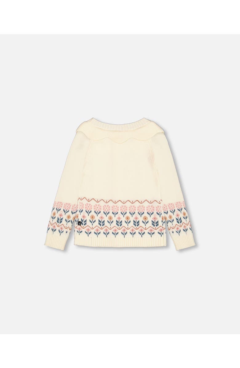 Deux par Deux Baby Girl's Jacquard Knit Cardigan Off White With Flowers, Alternate, color,