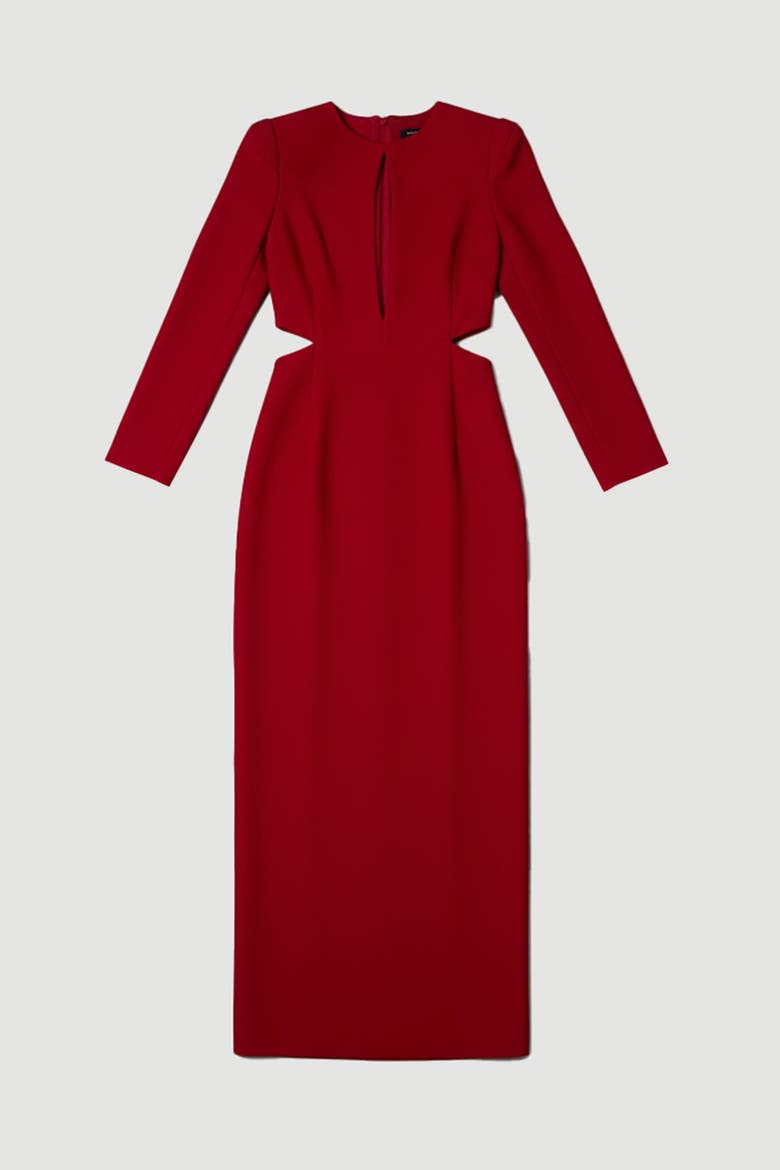 Scuba Crepe Plunge Maxi Dress, Alternate, color, Dark Red
