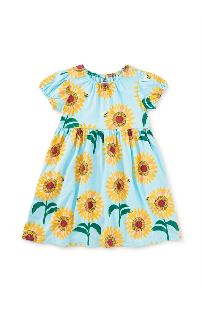 Tea Collection Puff Sleeve Empire Dress, Main, color, Painted Sunflowers
