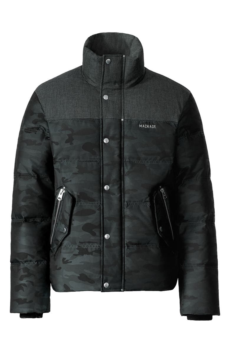 Mackage Everett Mixed Media Down Puffer Jacket, Alternate, color, Army-Carbon Multi