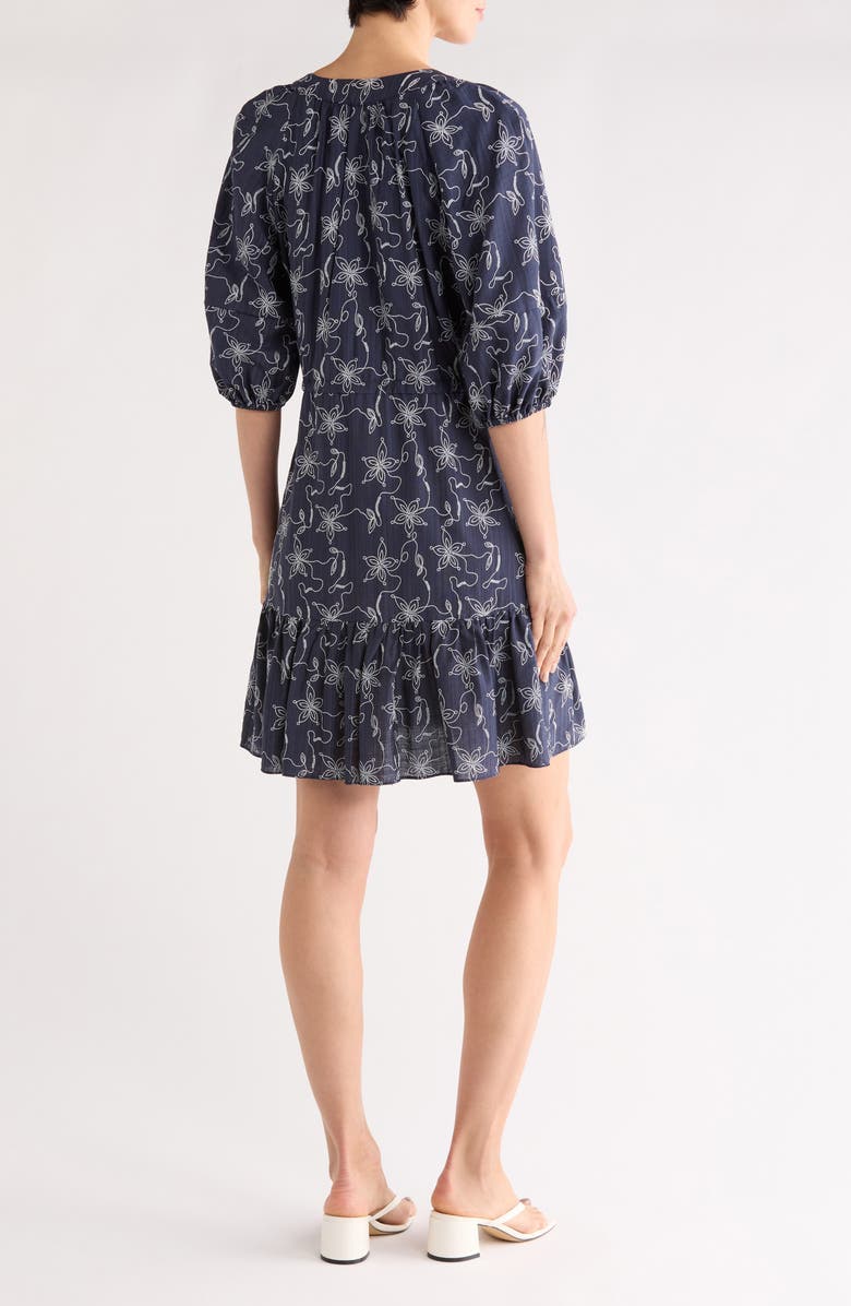 Vince Camuto Novelty Floral Balloon Sleeve Woven Dress, Alternate, color, Navy