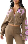 True Religion Crystal Patched Relaxed Full Zip Hoodie