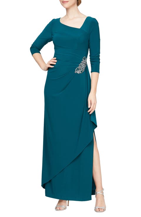 Ruched Embellished Jersey Gown