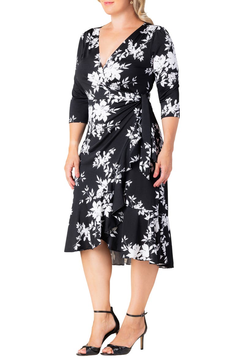 Flirty Flounce Wrap Dress, Alternate, color, BLACK FLORAL PRINT