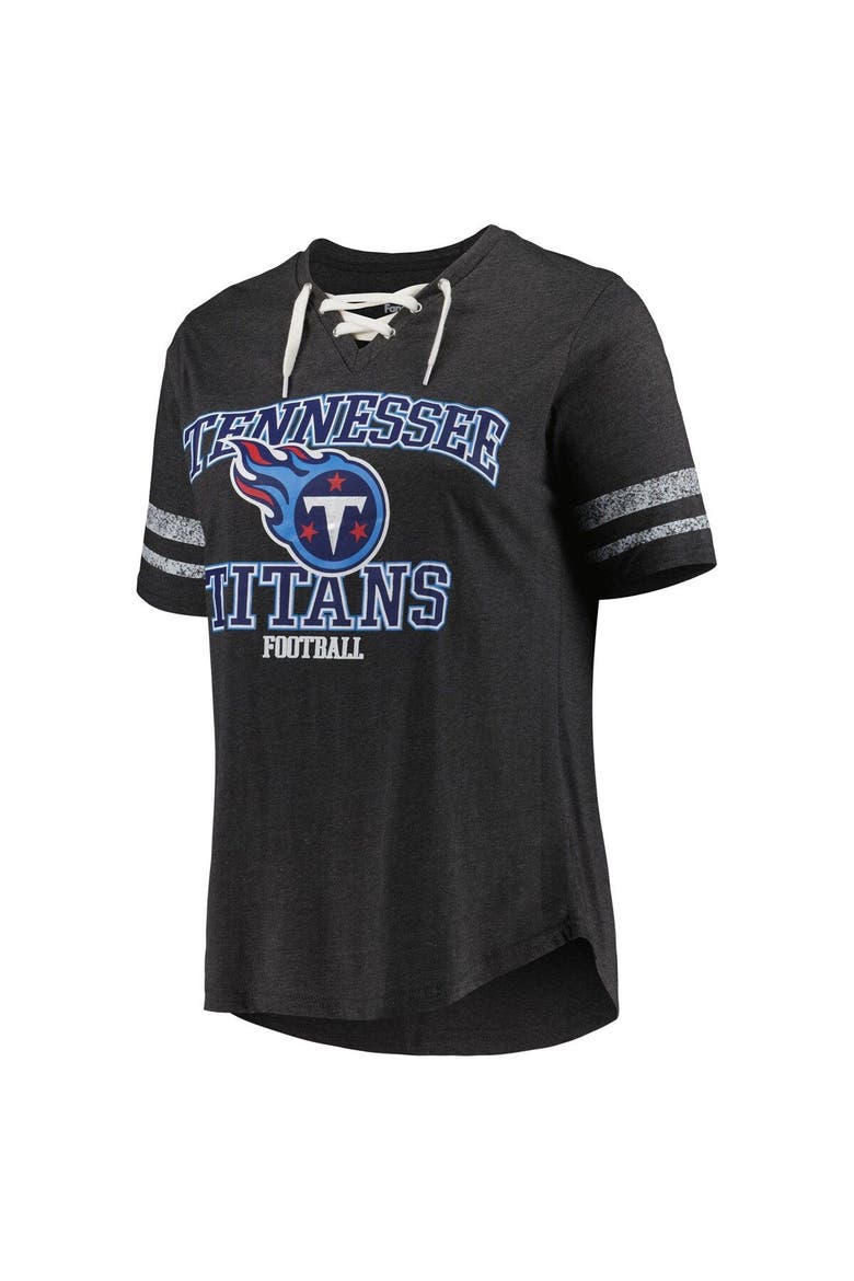 Women's Fanatics Branded Heather Charcoal Tennessee Titans Plus Size Lace-Up V-Neck T-Shirt, Alternate, color, Heather Charcoal