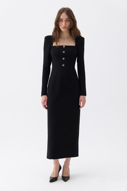 Shop Nocturne Square Neck Midi Dress In Black