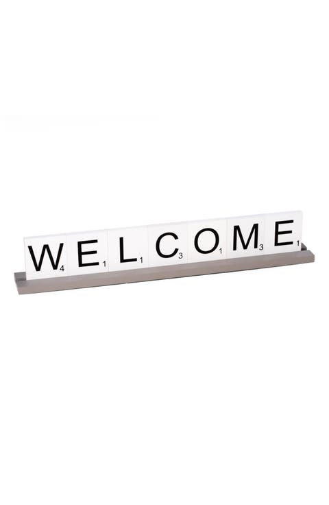 White 'Welcome' Scrabble Letter Tile Sign