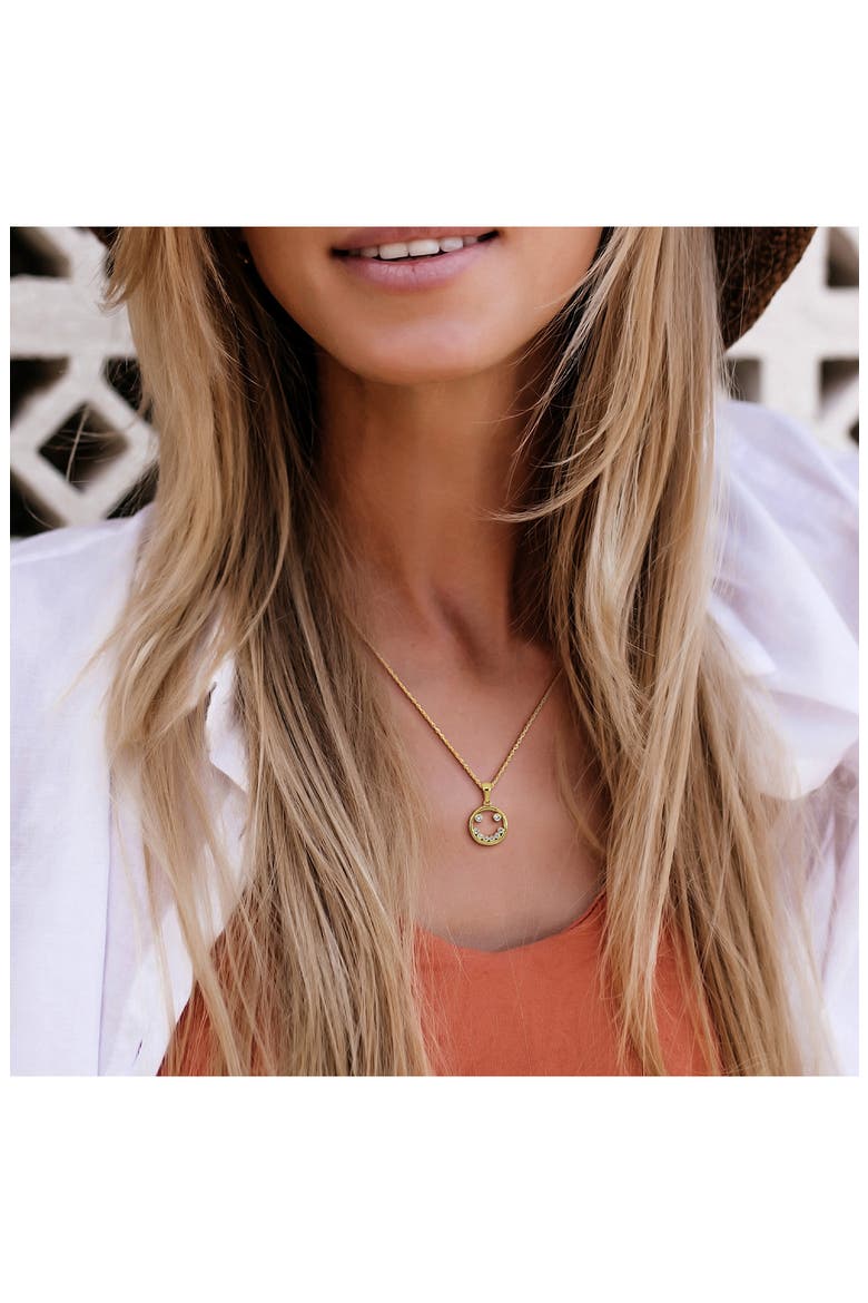 Cubic Zirconia Smile Pendant Necklace, Alternate, color, WHITE