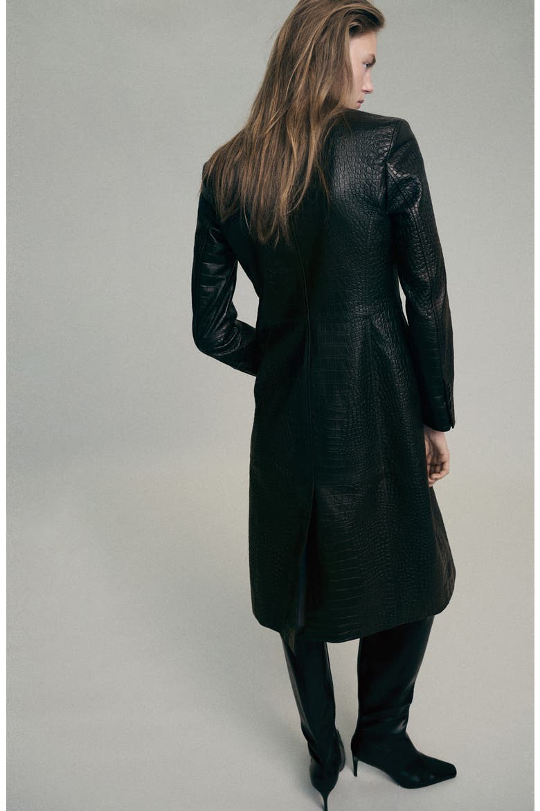 Croc Embossed Leather Coat, Alternate, color, BROWN