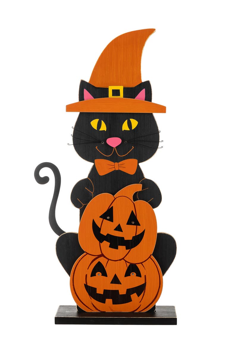 Halloween Wooden Lighted Witch Dog or Cat Porch Decor, Main, color, Black