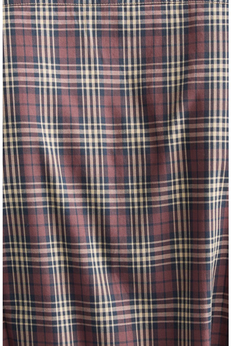 Elio Plaid Ruffle Band Collar Button-Up Shirt, Alternate, color, RUSTIC CHECK