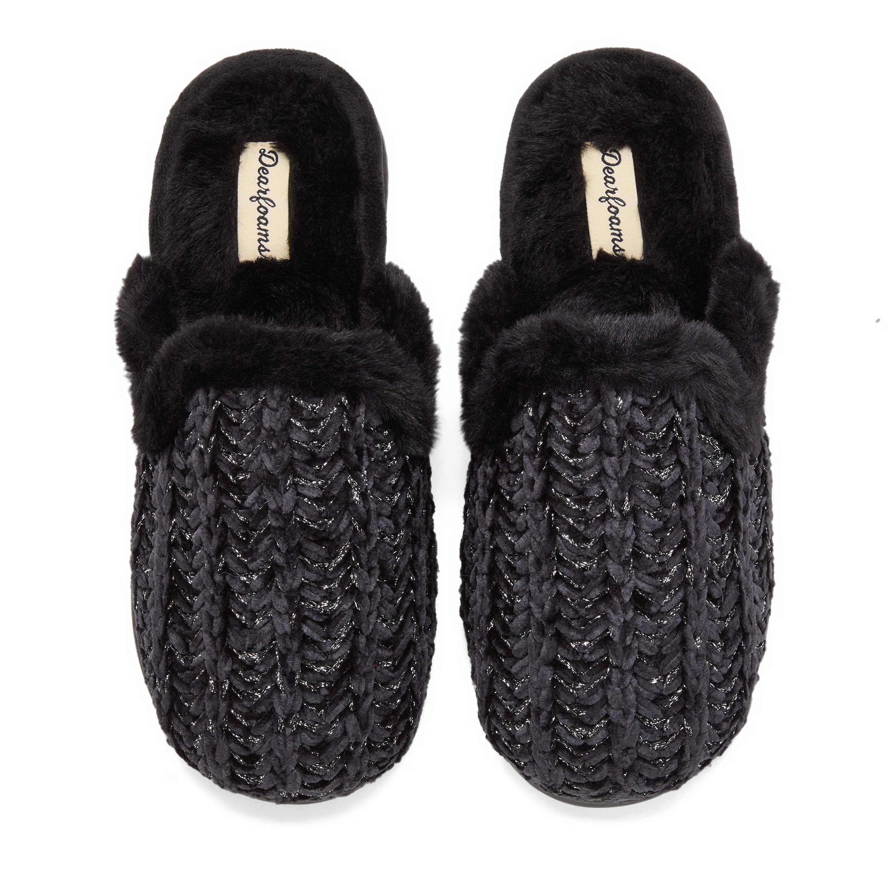 DEARFOAMS Paris Chenille Shaped Tab Scuff Slipper, Alternate, color, Black