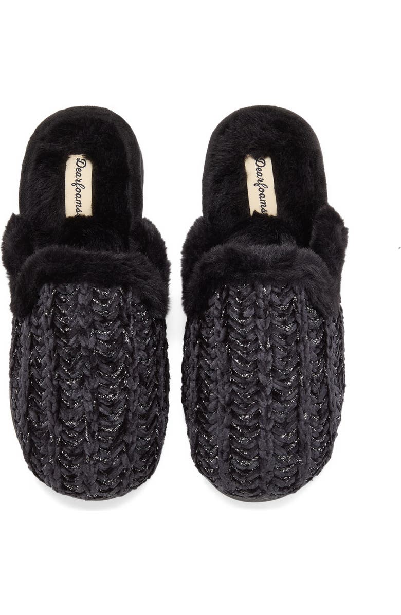 DEARFOAMS Paris Chenille Shaped Tab Scuff Slipper, Alternate, color, Black
