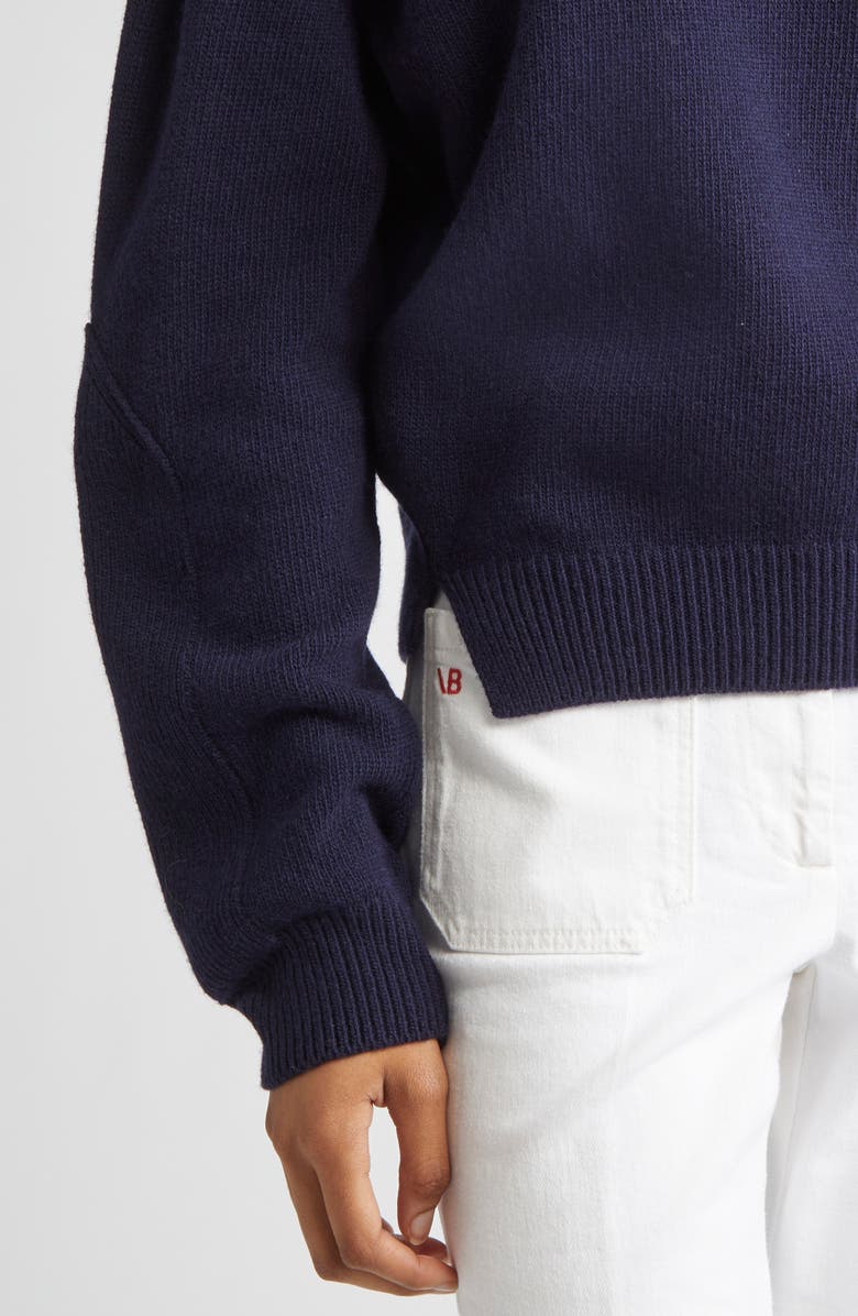 Victoria Beckham V-Neck Yoke Detail Merino Wool & Cashmere Sweater, Alternate, color, Navy
