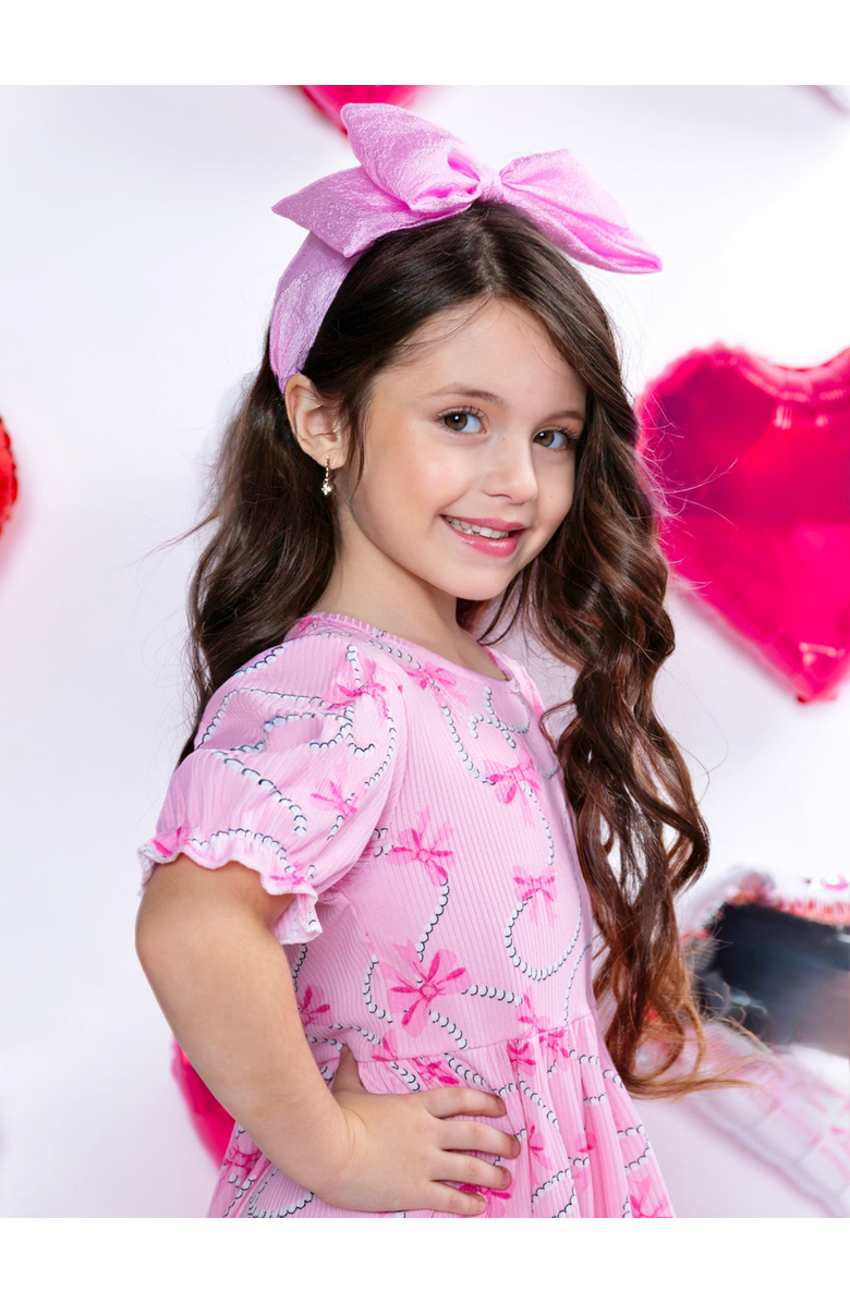 Mia Belle Girls Bow Bliss Puff Sleeve Dress, Alternate, color, Pink
