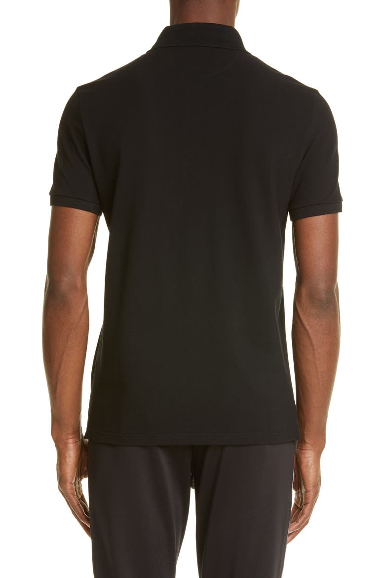 V-Logo Black Short Sleeve Piqué Polo, Alternate, color, BLACK/ WHITE