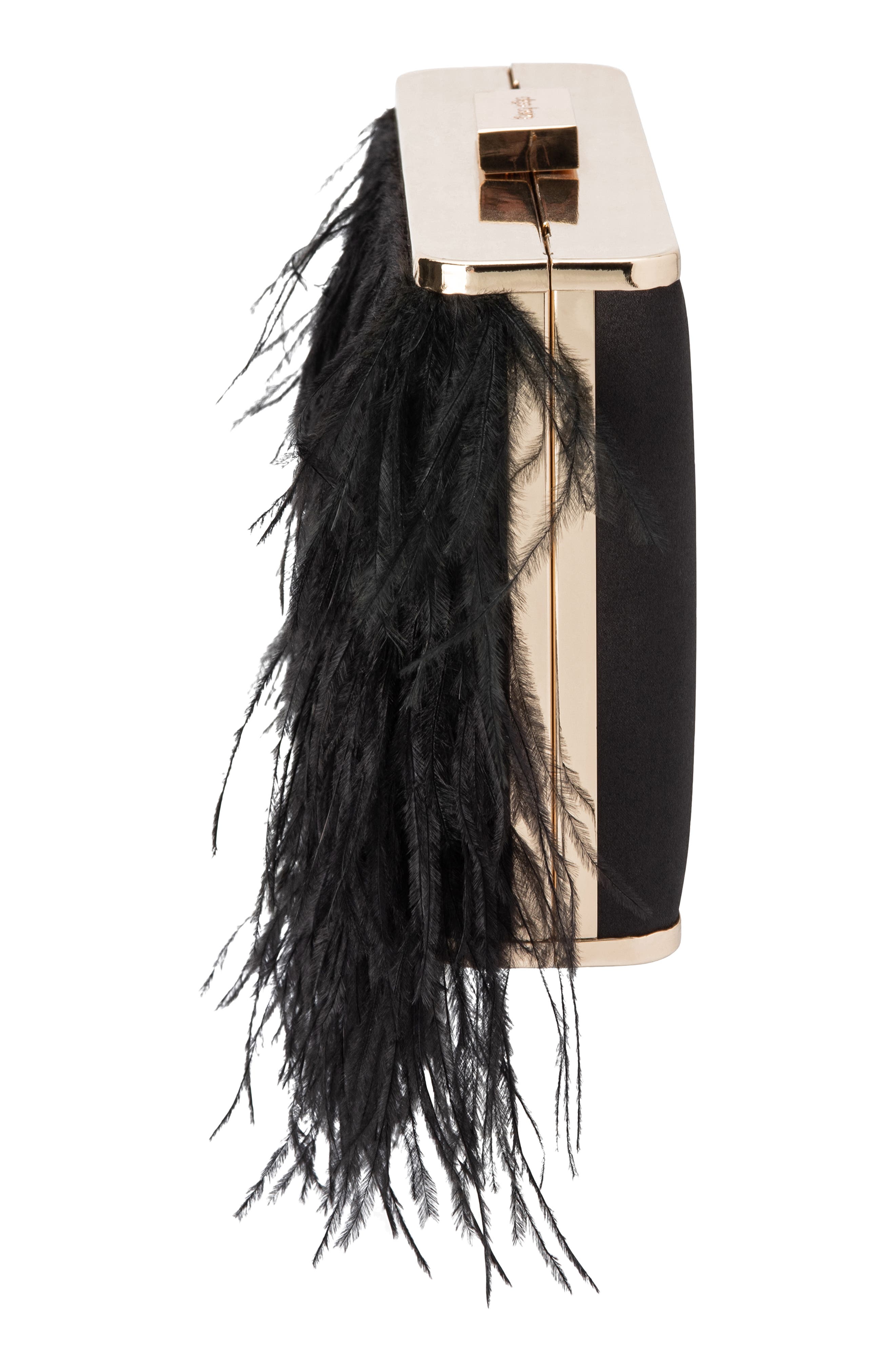 Olga Berg Ostrich Feather Embellished Clutch, Alternate, color, Black