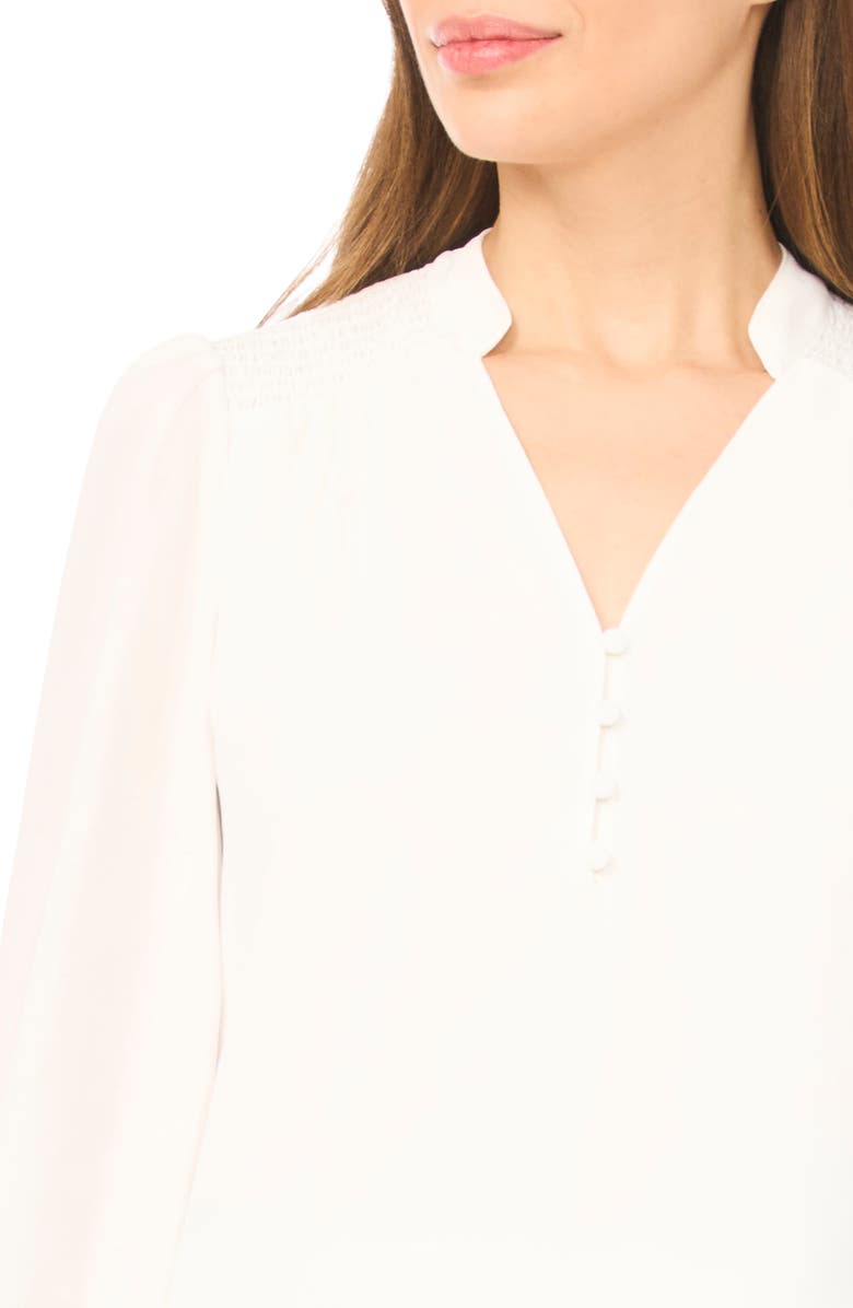 CeCe Half Placket Smocked Accent Top, Alternate, color, New Ivory