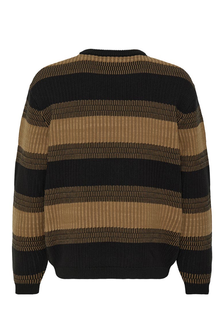 Striped Rib Stitch Crewneck Sweater, Alternate, color, BLACK