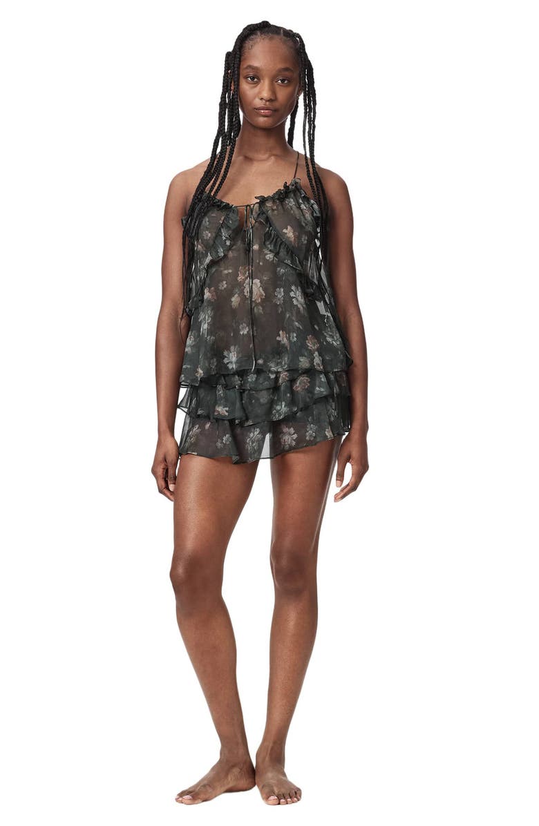 AllSaints Nyx Tiered Silk Top, Alternate, color, Jardinia Deep Green