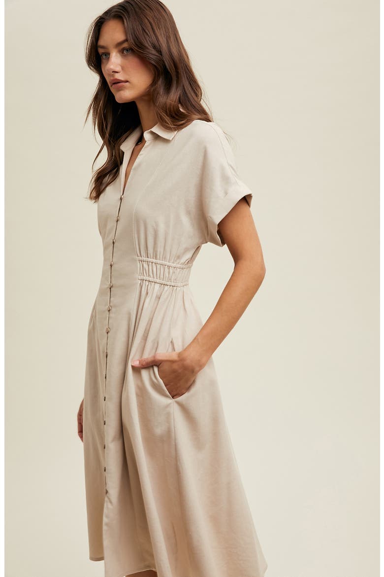 Short Sleeve Midi Shirtdress, Alternate, color, ECRU